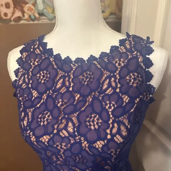 City Studio Elegant Blue Lace Dress Size 7 like new - Picture 2 of 7